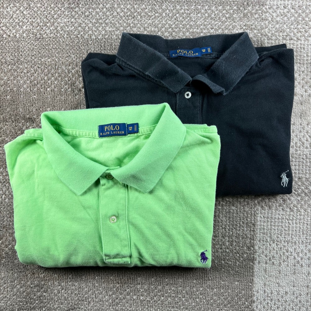 Polo Ralph Lauren Mens 3XB Big Green and Black Pique Polo Shirt Lot of 2